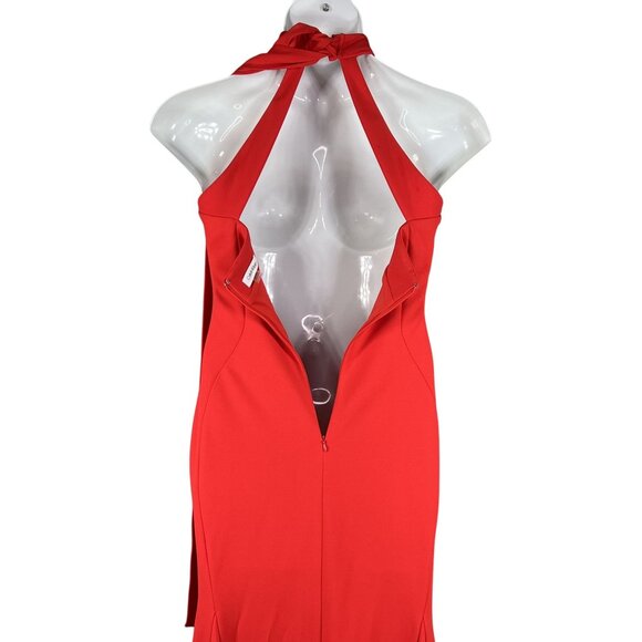 Calvin Klein Womens 8 Red Mock Neck Maxi Dress Tie Minimalist Fairy Formal Event - Picture 5 of 16